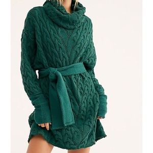 NEW FREE PEOPLE green cable sweater dress